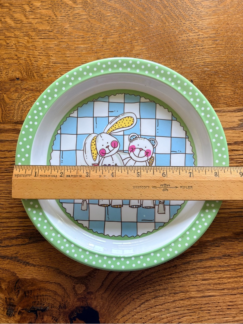 Vera Bradley Green Polka & Check Melamine Bowl and Plate Set - Cute Bunny Design - Picture 8 of 9